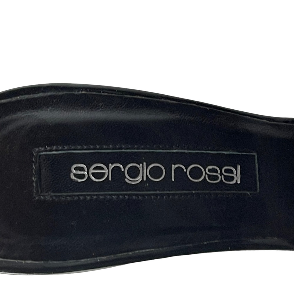 SERGIO ROSSI VERNICE PATENT LEATHER BLACK OBLIQUE TOE ANKLE STRAP WEDGE HEELS - Picture 9 of 13